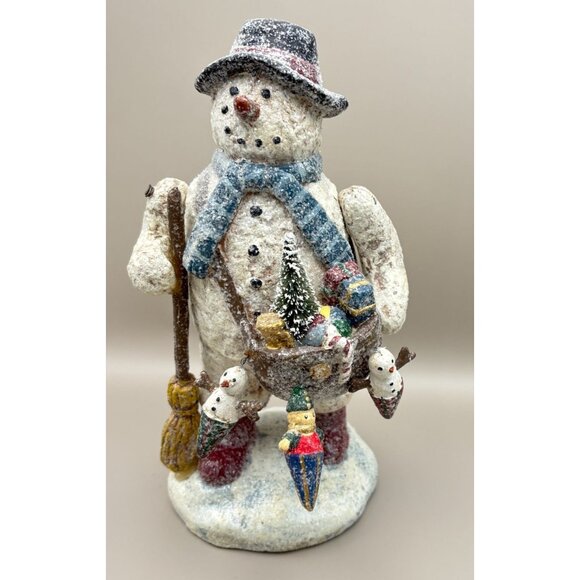 Vintage Traveling Snowman Christmas Figurine Toy Bag Glitter Finish CJF - Picture 8 of 8